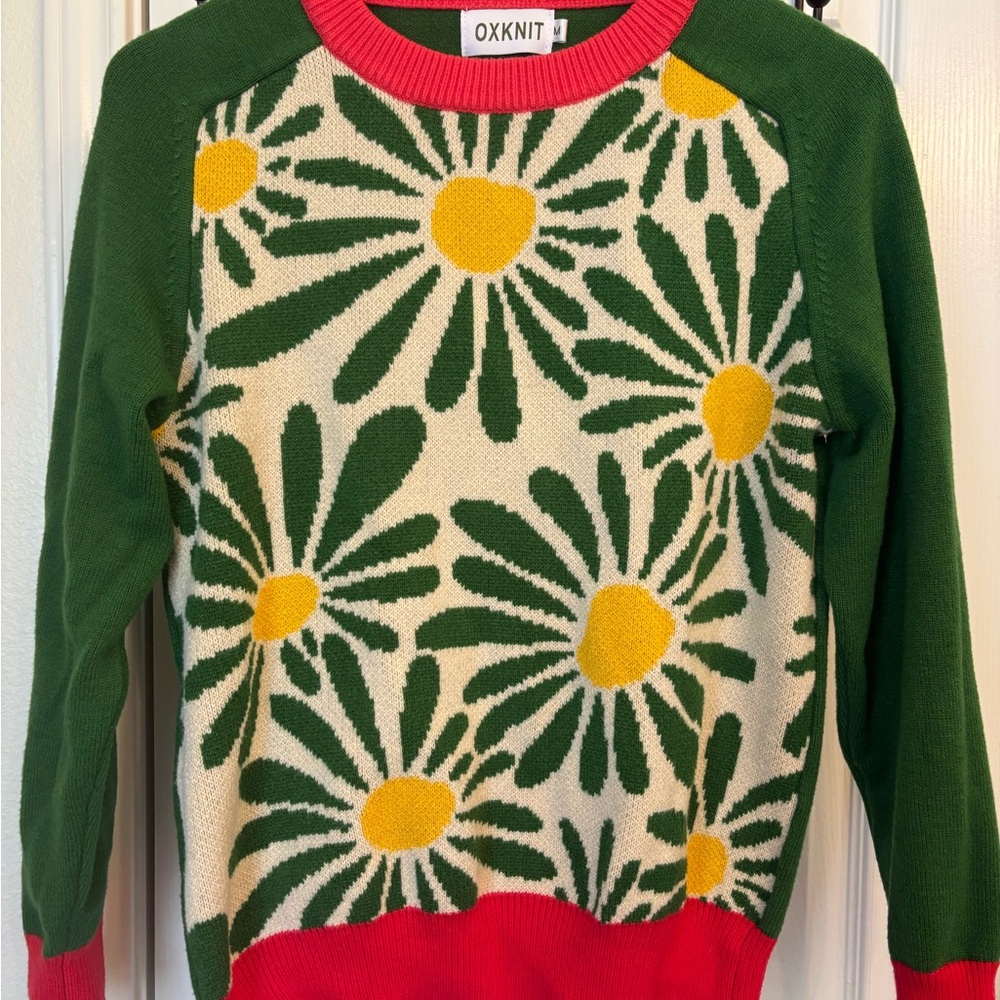 OXKNIT Green and Yellow Floral Women's Sweater